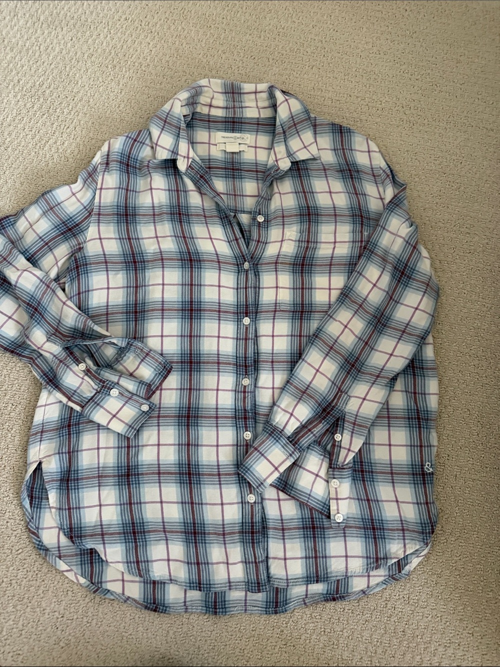 Treasure & Bond Men’s Plaid Button-Down Shirt - Blue & White